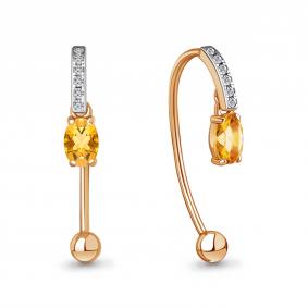 Серьги из золочёного серебра AQUAMARINE А4829606А-пк с фианитом и цитрином А4829606А-пк фото
