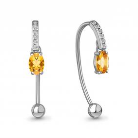 Серебряные серьги AQUAMARINE А4829606А с фианитом и цитрином А4829606А фото