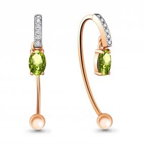 Серьги из золочёного серебра AQUAMARINE А4829607А-пк с фианитом и хризолитом А4829607А-пк фото