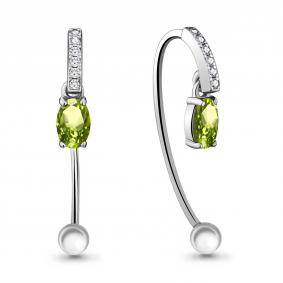 Серебряные серьги AQUAMARINE А4829607А с фианитом и хризолитом А4829607А фото