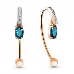 Серьги из золочёного серебра AQUAMARINE А4829608А-пк с фианитом и Лондон топазом А4829608А-пк фото