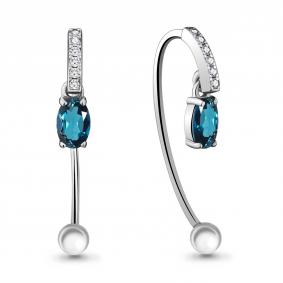 Серебряные серьги AQUAMARINE А4829608А с фианитом и Лондон топазом А4829608А фото
