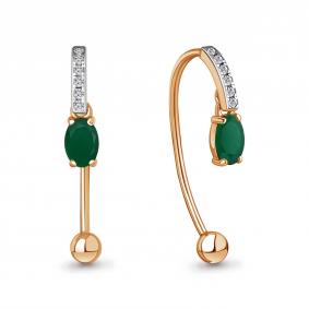 Серьги из золочёного серебра AQUAMARINE А4829609А-пк с фианитом и агатом А4829609А-пк фото