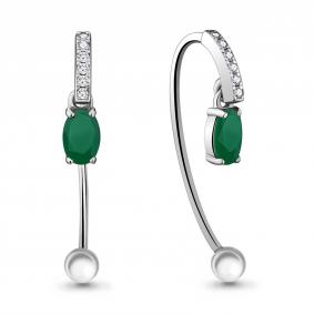 Серебряные серьги AQUAMARINE А4829609А с фианитом и агатом А4829609А фото
