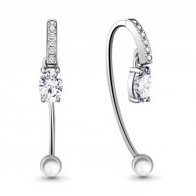 Серебряные серьги AQUAMARINE А48296А с фианитом А48296А фото