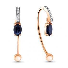 Серьги из золочёного серебра AQUAMARINE А48296АБ-пк с фианитом и гидротермальным сапфиром А48296АБ-пк фото