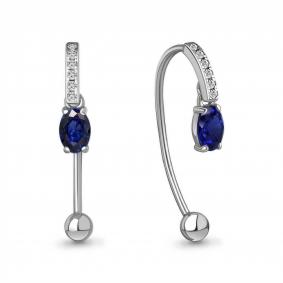 Серебряные серьги AQUAMARINE А48296АБ с фианитом и гидротермальным сапфиром А48296АБ фото