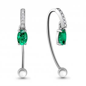 Серебряные серьги AQUAMARINE А48296АГ с фианитом и гидротермальным изумрудом А48296АГ фото