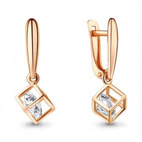 Серьги из золочёного серебра AQUAMARINE А48301-п с фианитом А48301-п фото