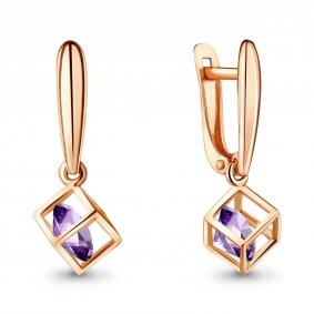 Серьги из золоченого серебра AQUAMARINE с подвижным аметистом А4830104-п А4830104-п фото