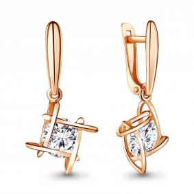 Серьги из золочёного серебра AQUAMARINE с подвижным фианитом А48302-п А48302-п фото