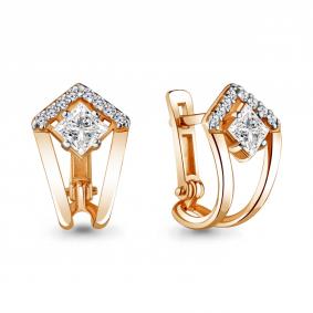 Серьги из золочёного серебра AQUAMARINE А48314А-п с фианитом А48314А-п фото