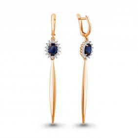 Серьги из золочёного серебра AQUAMARINE А48325АБ-п с фианитом и гидротермальным сапфиром А48325АБ-п фото