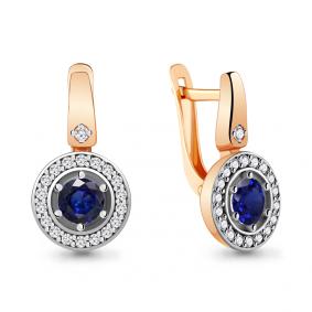 Серьги из золочёного серебра AQUAMARINE А48354АБ-пк с фианитом и гидротермальным сапфиром А48354АБ-пк фото