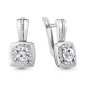 Серебряные серьги AQUAMARINE А48357А с фианитом А48357А фото