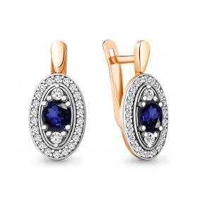 Серьги из золочёного серебра AQUAMARINE А48358АБ-пк с фианитом и гидротермальным сапфиром А48358АБ-пк фото