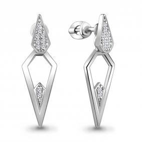 Серебряные серьги AQUAMARINE А48414А с фианитом А48414А фото