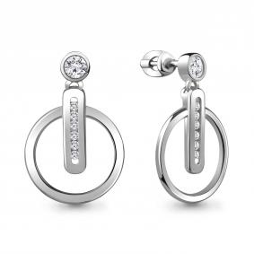 Серебряные серьги AQUAMARINE А48416А с фианитом А48416А фото