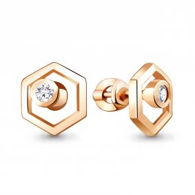 Серьги из золочёного серебра AQUAMARINE А48421А-п с фианитом А48421А-п фото