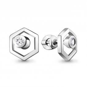 Серебряные серьги AQUAMARINE А48421А с фианитом А48421А фото