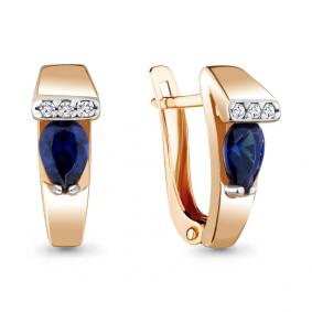 Серьги из золочёного серебра AQUAMARINE А48448Б-пк с фианитом и гидротермальным сапфиром А48448Б-пк фото