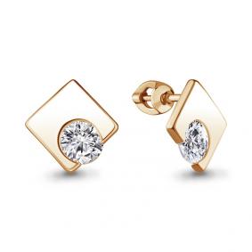 Серьги из золочёного серебра AQUAMARINE А48458-п с фианитом А48458-п фото