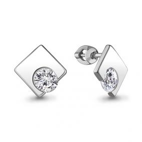 Серебряные серьги AQUAMARINE А48458 с фианитом А48458 фото