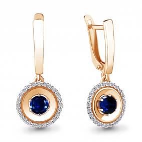 Серьги из золочёного серебра AQUAMARINE А48476АБ-п с фианитом и гидротермальным сапфиром А48476АБ-п фото