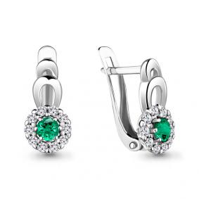 Серебряные серьги AQUAMARINE А48481АГ с фианитом и гидротермальным изумрудом А48481АГ фото