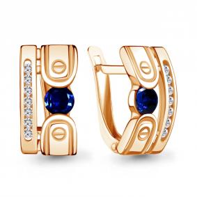 Серьги из золочёного серебра AQUAMARINE А48510АБ-п с фианитом и гидротермальным сапфиром А48510АБ-п фото