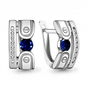 Серебряные серьги AQUAMARINE А48510АБ с фианитом и гидротермальным сапфиром А48510АБ фото