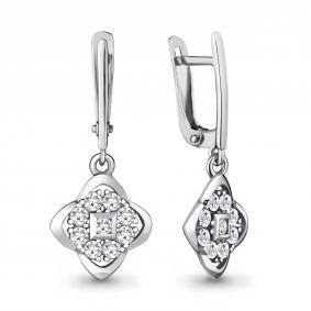 Серебряные серьги AQUAMARINE А48515А с фианитом А48515А фото