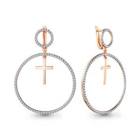 Серьги из золочёного серебра AQUAMARINE А48529А-п с фианитом А48529А-п фото