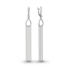 Серебряные серьги AQUAMARINE А48534А с фианитом А48534А фото