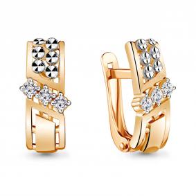 Серьги из золочёного серебра AQUAMARINE А48588А-пк с фианитом А48588А-пк фото