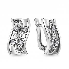 Серебряные серьги AQUAMARINE А48590А с фианитом А48590А фото