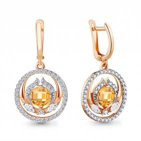 Серьги из золочёного серебра AQUAMARINE А48607АЕ-п с фианитом А48607АЕ-п фото