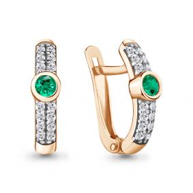 Серьги из золочёного серебра AQUAMARINE А48636АГ-п с фианитом и гидротермальным изумрудом А48636АГ-п фото