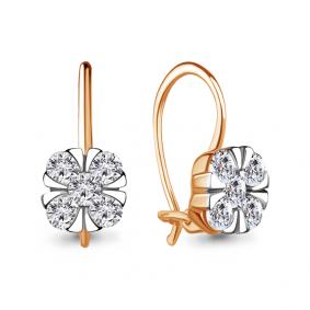 Серьги из золочёного серебра AQUAMARINE А48649А-пк с фианитом А48649А-пк фото