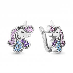 Серебряные серьги AQUAMARINE А48656БВД с фианитом и шпинелью А48656БВД фото
