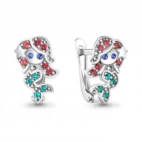 Серебряные серьги AQUAMARINE А48658БВГ с гидротермальным сапфиром, гидротермальным изумрудом и турмалином А48658БВГ фото