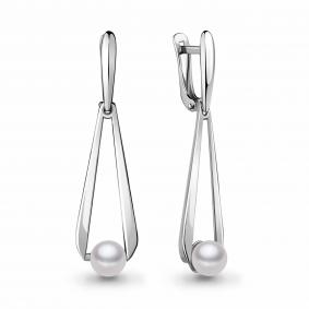Серебряные серьги AQUAMARINE А48678 с жемчугом А48678 фото