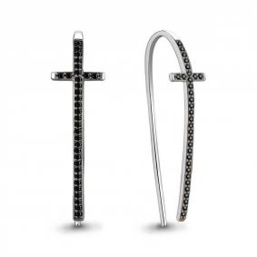 Серебряные серьги-кресты AQUAMARINE с ювелирным кристаллом А48694Ч А48694Ч фото