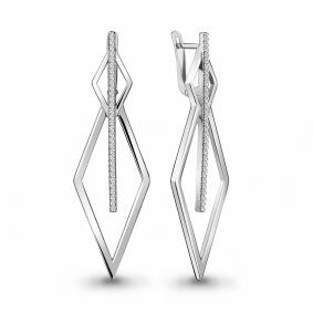 Серебряные серьги AQUAMARINE А48764А с фианитом А48764А фото