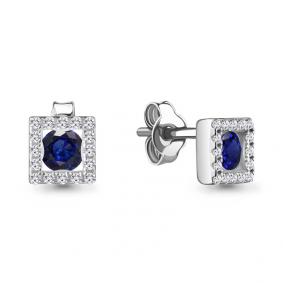 Серебряные серьги AQUAMARINE А48772АБ с фианитом и гидротермальным сапфиром А48772АБ фото