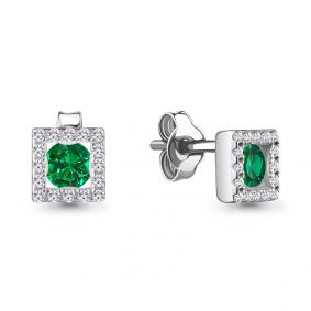 Серебряные серьги AQUAMARINE А48772АГ с фианитом и гидротермальным изумрудом А48772АГ фото