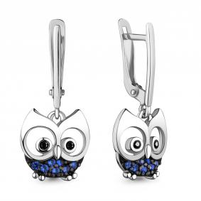 Серебряные серьги AQUAMARINE А48777БЧ с гидротермальным сапфиром и ювелирным кристаллом А48777БЧ фото