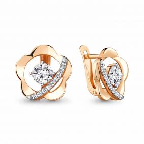 Серьги из золочёного серебра AQUAMARINE А48778А-п с фианитом А48778А-п фото