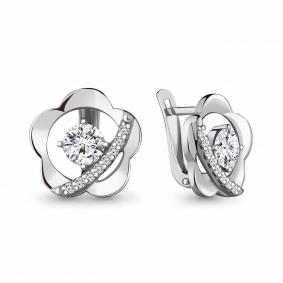 Серебряные серьги AQUAMARINE А48778А с фианитом А48778А фото