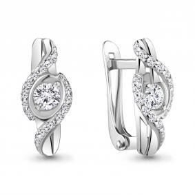 Серебряные серьги AQUAMARINE А48791А с фианитом А48791А фото